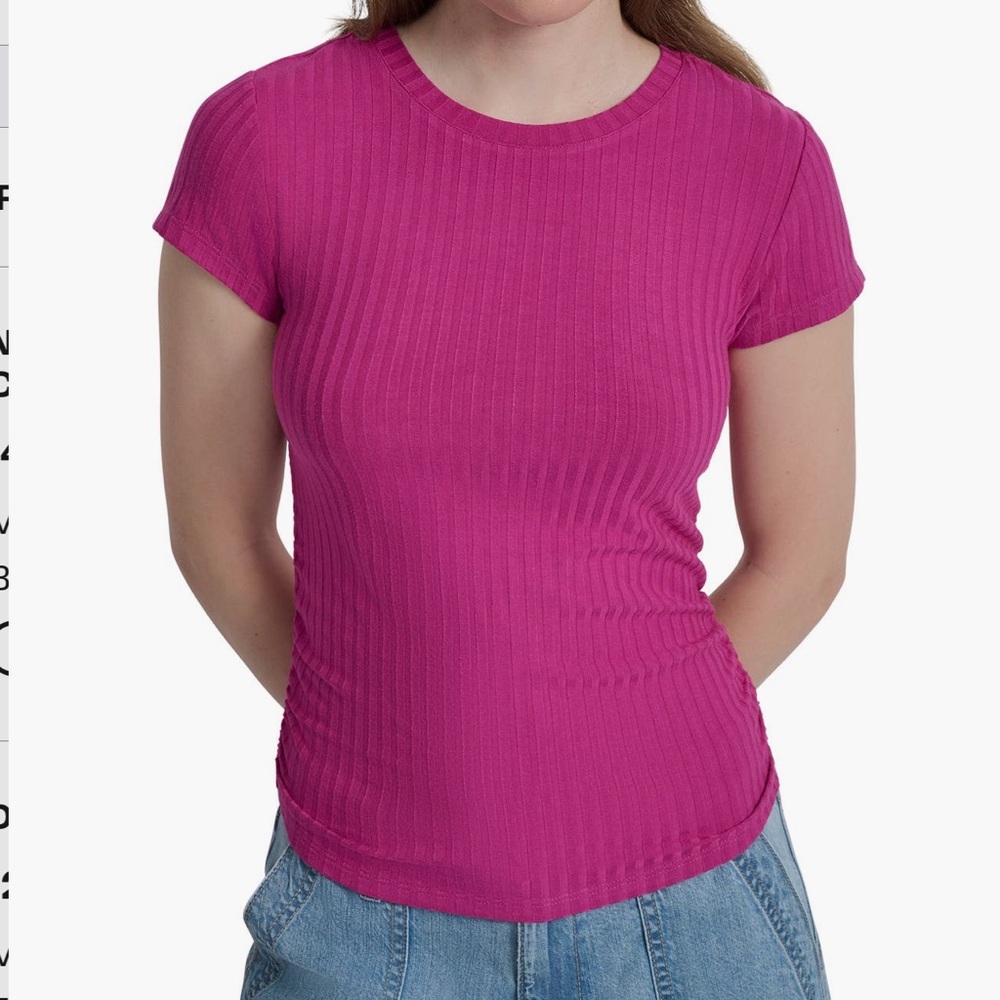 BNWT  DKNY Jeans Ruched Rib Pink Top